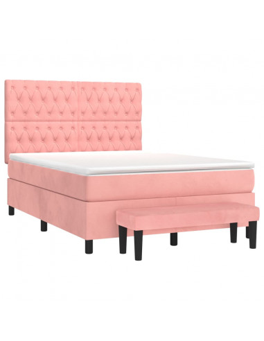 Giroletto a Molle con Materasso Rosa 140x200 cm in Velluto