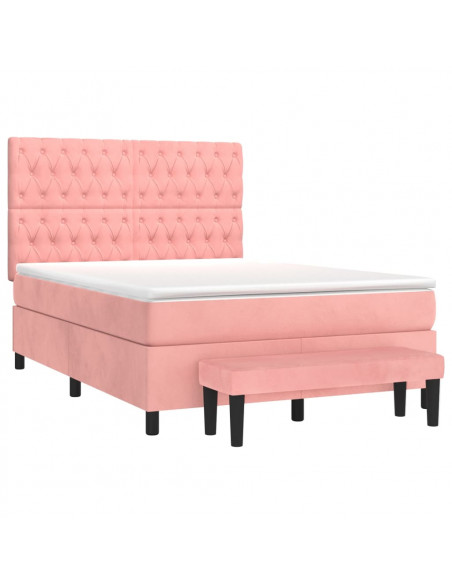 Giroletto a Molle con Materasso Rosa 140x200 cm in Velluto