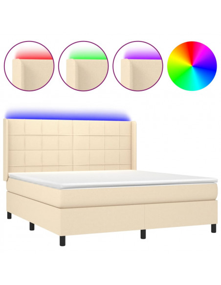 Letto a Molle con Materasso e LED Crema 160x200 cm in Tessuto