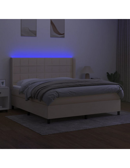 Letto a Molle con Materasso e LED Crema 160x200 cm in Tessuto
