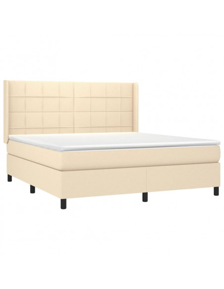 Letto a Molle con Materasso e LED Crema 160x200 cm in Tessuto