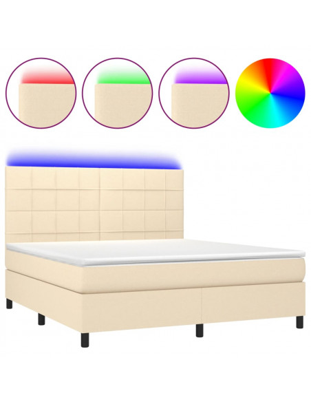 Letto a Molle con Materasso e LED Crema 160x200 cm in Tessuto
