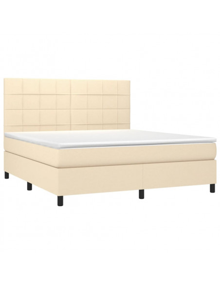 Letto a Molle con Materasso e LED Crema 160x200 cm in Tessuto