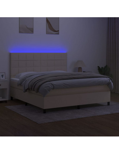 Letto a Molle con Materasso e LED Crema 160x200 cm in Tessuto