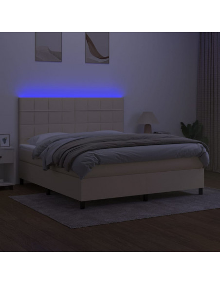 Letto a Molle con Materasso e LED Crema 160x200 cm in Tessuto