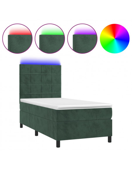 Letto a Molle con Materasso e LED Verde Scuro 80x200cm Velluto