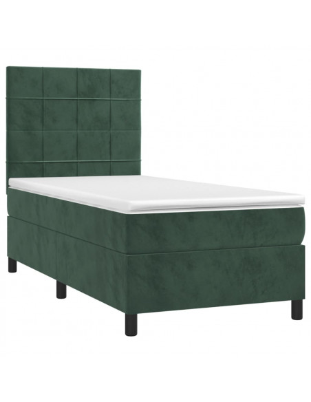 Letto a Molle con Materasso e LED Verde Scuro 80x200cm Velluto