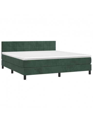 Letto a Molle con Materasso e LED Verde Scuro 160x200cm Velluto