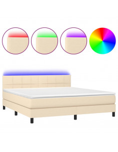 Letto a Molle con Materasso e LED Crema 160x200 cm in Tessuto