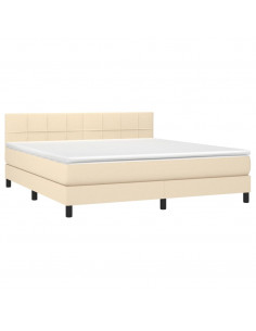 Letto a Molle con Materasso e LED Crema 160x200 cm in Tessuto 2