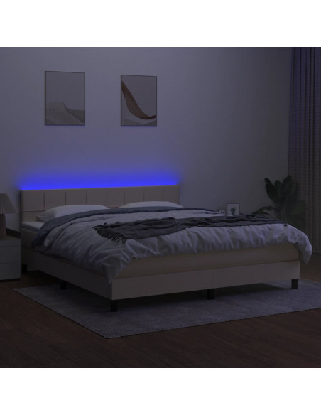 Letto a Molle con Materasso e LED Crema 160x200 cm in Tessuto