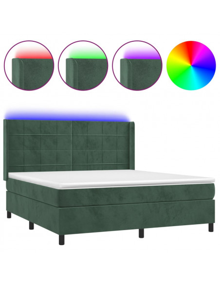Letto a Molle con Materasso e LED Verde Scuro 160x200cm Velluto