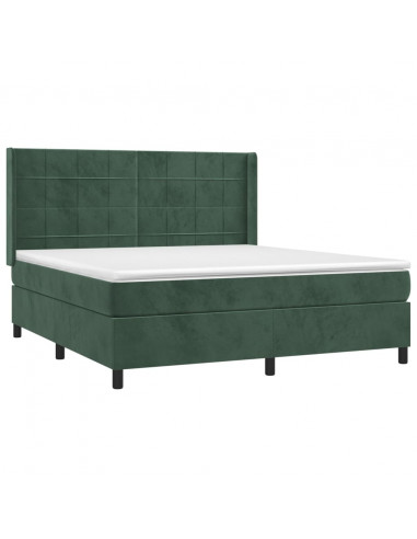 Giroletto a Molle con Materasso Verde Scuro 160x200 cm Velluto