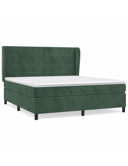 Giroletto a Molle con Materasso Verde Scuro 160x200 cm Velluto
