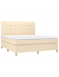 Letto a Molle con Materasso e LED Crema 160x200 cm in Tessuto 2