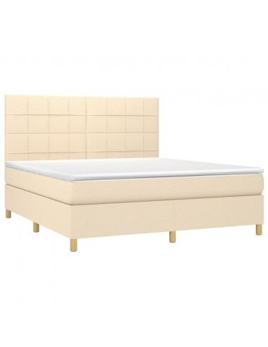 Letto a Molle con Materasso e LED Crema 160x200 cm in Tessuto