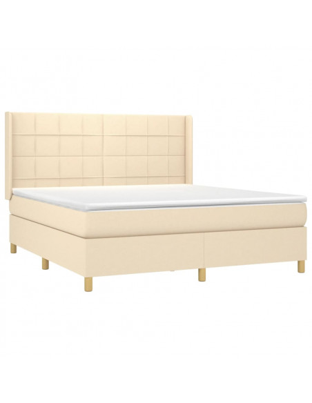 Letto a Molle con Materasso e LED Crema 160x200 cm in Tessuto