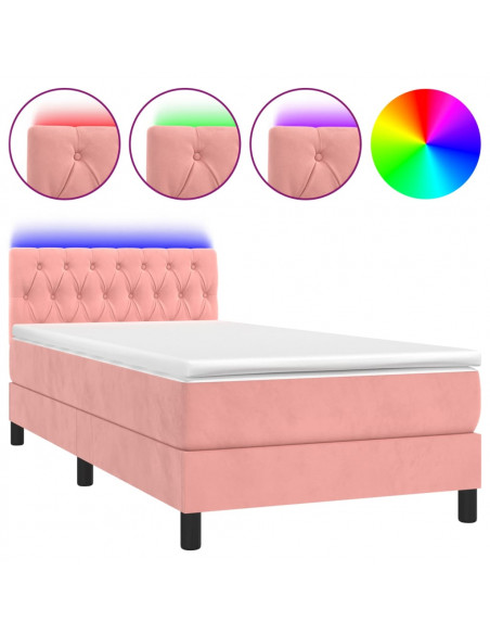 Letto a Molle con Materasso e LED Rosa 90x200 cm in Velluto