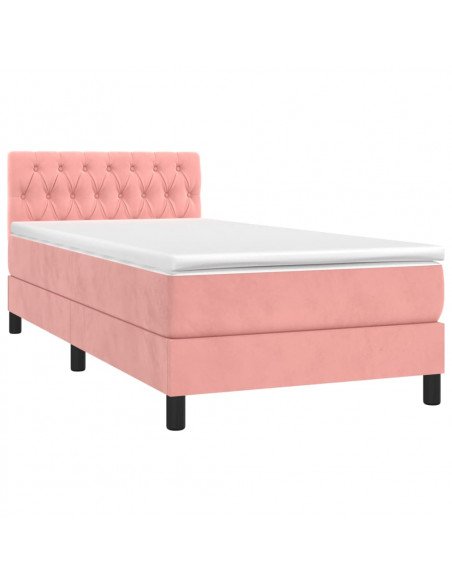 Letto a Molle con Materasso e LED Rosa 90x200 cm in Velluto