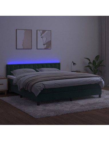 Letto a Molle con Materasso e LED Verde Scuro 180x200cm Velluto