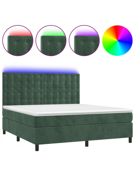 Letto a Molle con Materasso e LED Verde Scuro 180x200cm Velluto