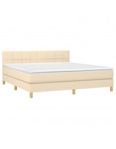 Letto a Molle con Materasso e LED Crema 160x200 cm in Tessuto 2