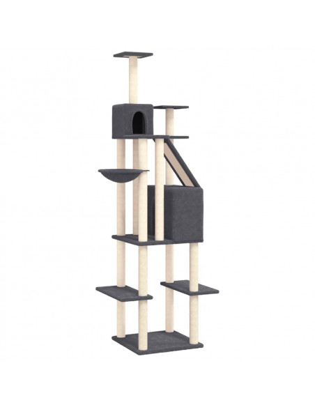 Albero per Gatti con Tiragraffi in Sisal Grigio Scuro 201 cm