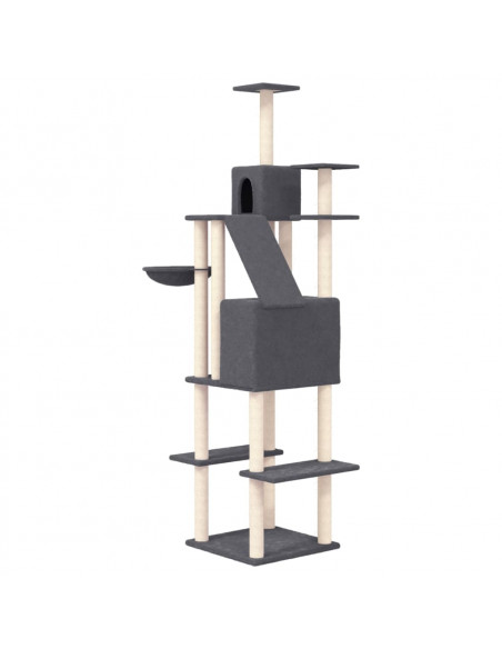 Albero per Gatti con Tiragraffi in Sisal Grigio Scuro 201 cm