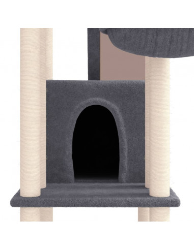 Albero per Gatti con Tiragraffi in Sisal Grigio Scuro 201 cm