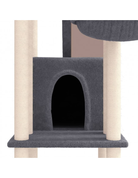 Albero per Gatti con Tiragraffi in Sisal Grigio Scuro 201 cm