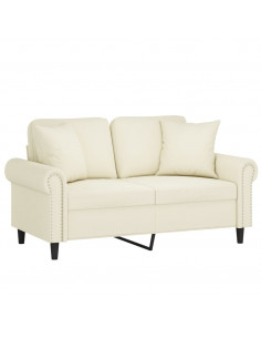 Divano a 2 Posti con Cuscini Crema 120 cm in Velluto 2