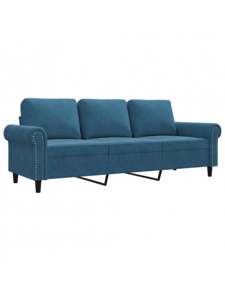 Divano a 3 Posti Blu 180 cm in Velluto