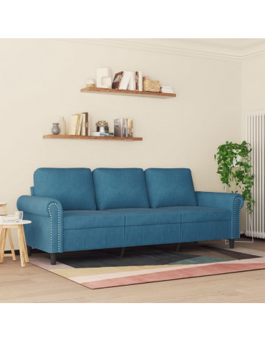 Divano a 3 Posti Blu 180 cm in Velluto