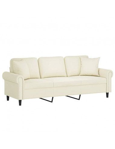 Divano a 3 Posti con Cuscini Crema 180 cm in Velluto