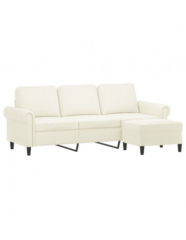 Divano a 3 Posti con Poggiapiedi Crema 180 cm in Velluto