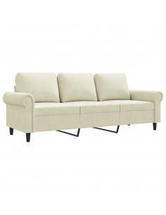 Divano a 3 Posti Crema 180 cm in Velluto