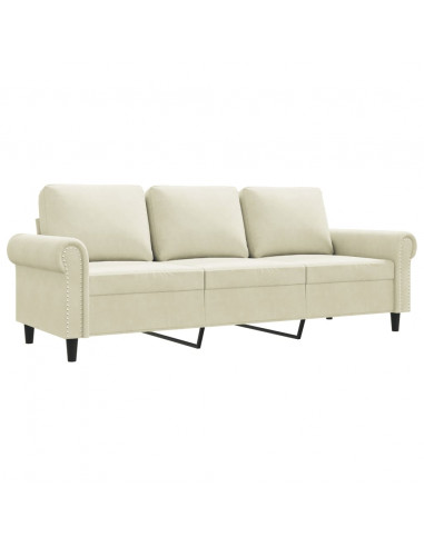 Divano a 3 Posti Crema 180 cm in Velluto