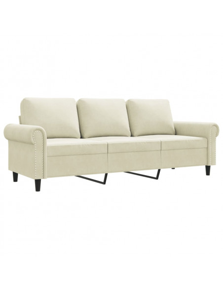Divano a 3 Posti Crema 180 cm in Velluto Divano a 3 Posti Crema 180 cm in Velluto