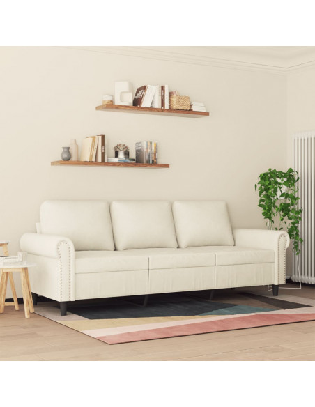 Divano a 3 Posti Crema 180 cm in Velluto Divano a 3 Posti Crema 180 cm in Velluto