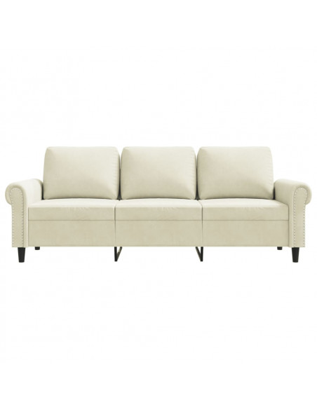 Divano a 3 Posti Crema 180 cm in Velluto Divano a 3 Posti Crema 180 cm in Velluto