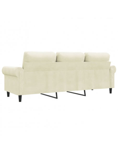 Divano a 3 Posti Crema 180 cm in Velluto Divano a 3 Posti Crema 180 cm in Velluto