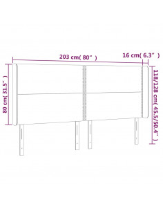 Testiera a LED Nera 203x16x118/128 cm in Velluto