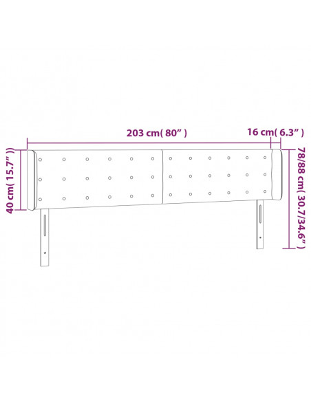 Testiera a LED Blu Scuro 203x16x78/88 cm in Velluto