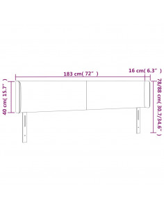 Testiera a LED Grigio Chiaro 183x16x78/88 cm in Tessuto