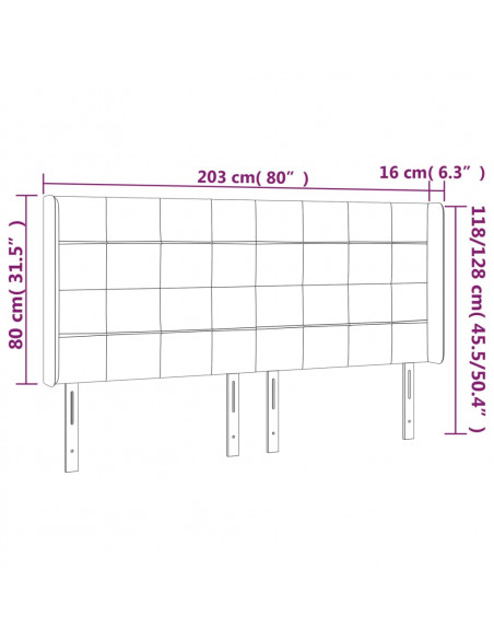 Testiera a LED Nera 203x16x118/128 cm in Velluto
