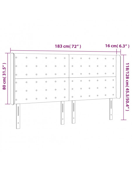 Testiera a LED Nera 183x16x118/128 cm in Velluto