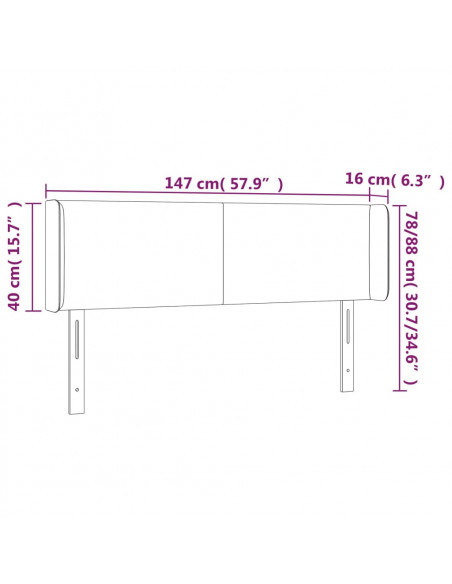 Testiera a LED Marrone Scuro 147x16x78/88 cm in Tessuto