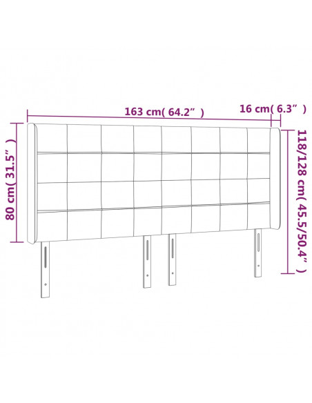 Testiera a LED Nera 163x16x118/128 cm in Velluto