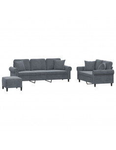 Set di Divani 3 pz con Cuscini Grigio Scuro in Velluto 2