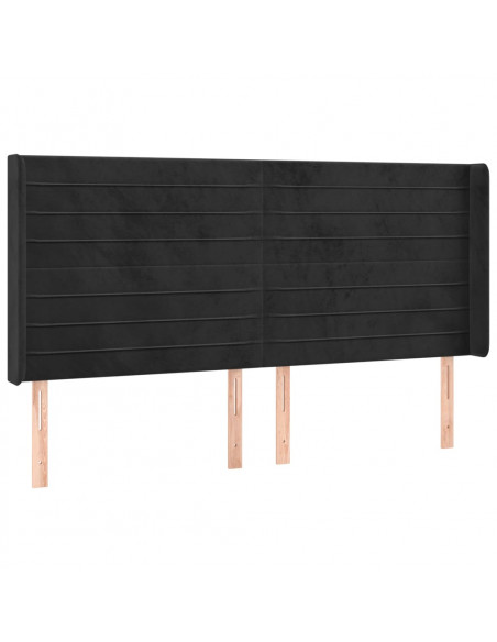 Testiera ad Orecchio Nera 203x16x118/128 cm in Velluto